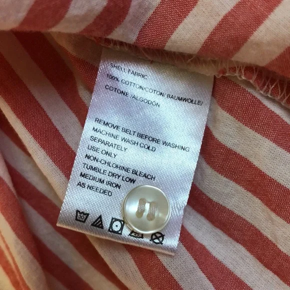 Cotton White Red Stripe Short Sleeve Button Blouse Top - Picture 5 of 5